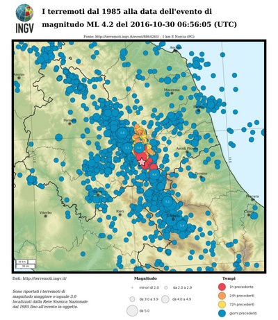 I terremoti dal 1985 alla data dell'evento
