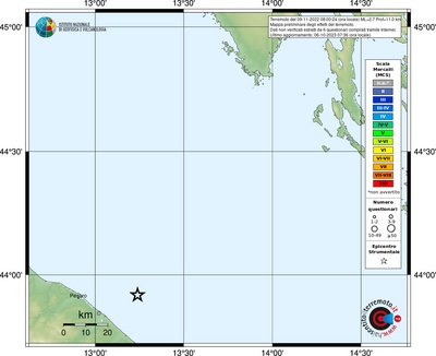 Preliminary map of the earthquake effects from the web questionnaire